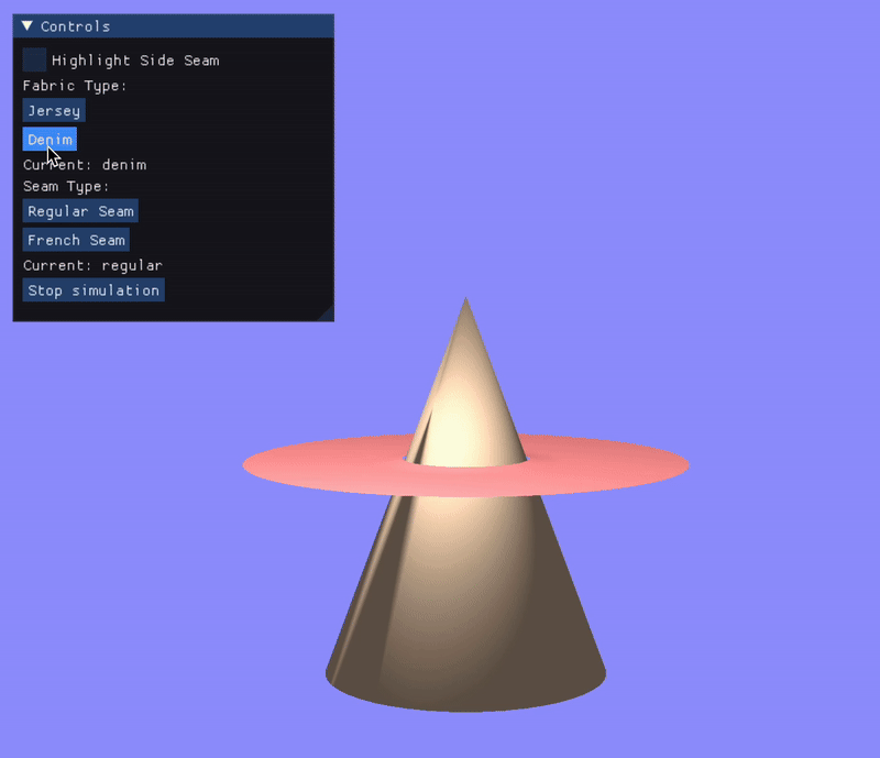 SkirtSim: Skirt/Seam Simulator